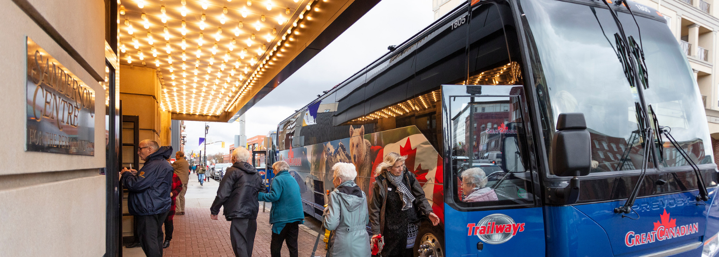 Tour Bus in front of Sanderson Centre