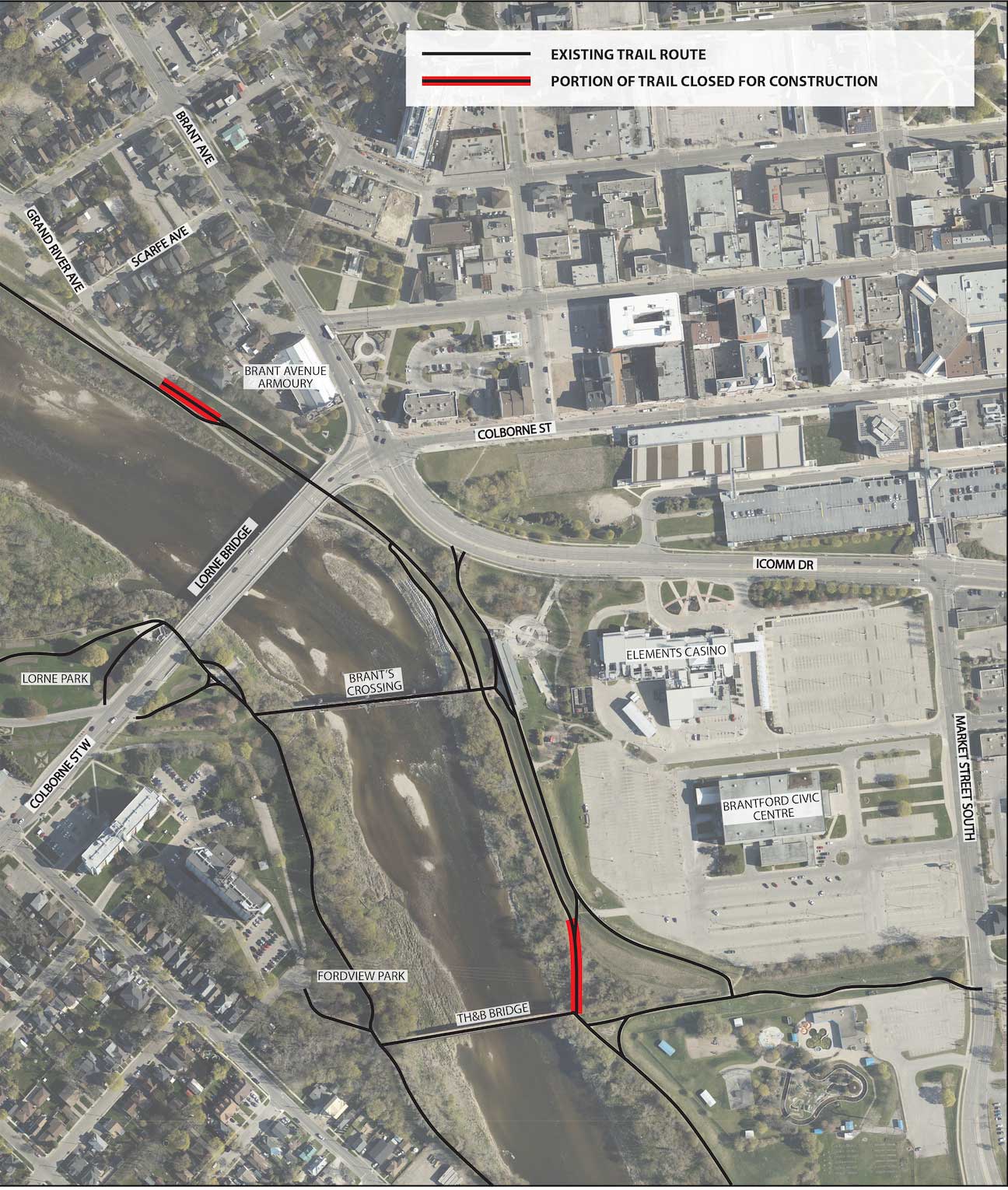 SC Johnson Trail closure Aerial map view of the SC Johnson Trail closure