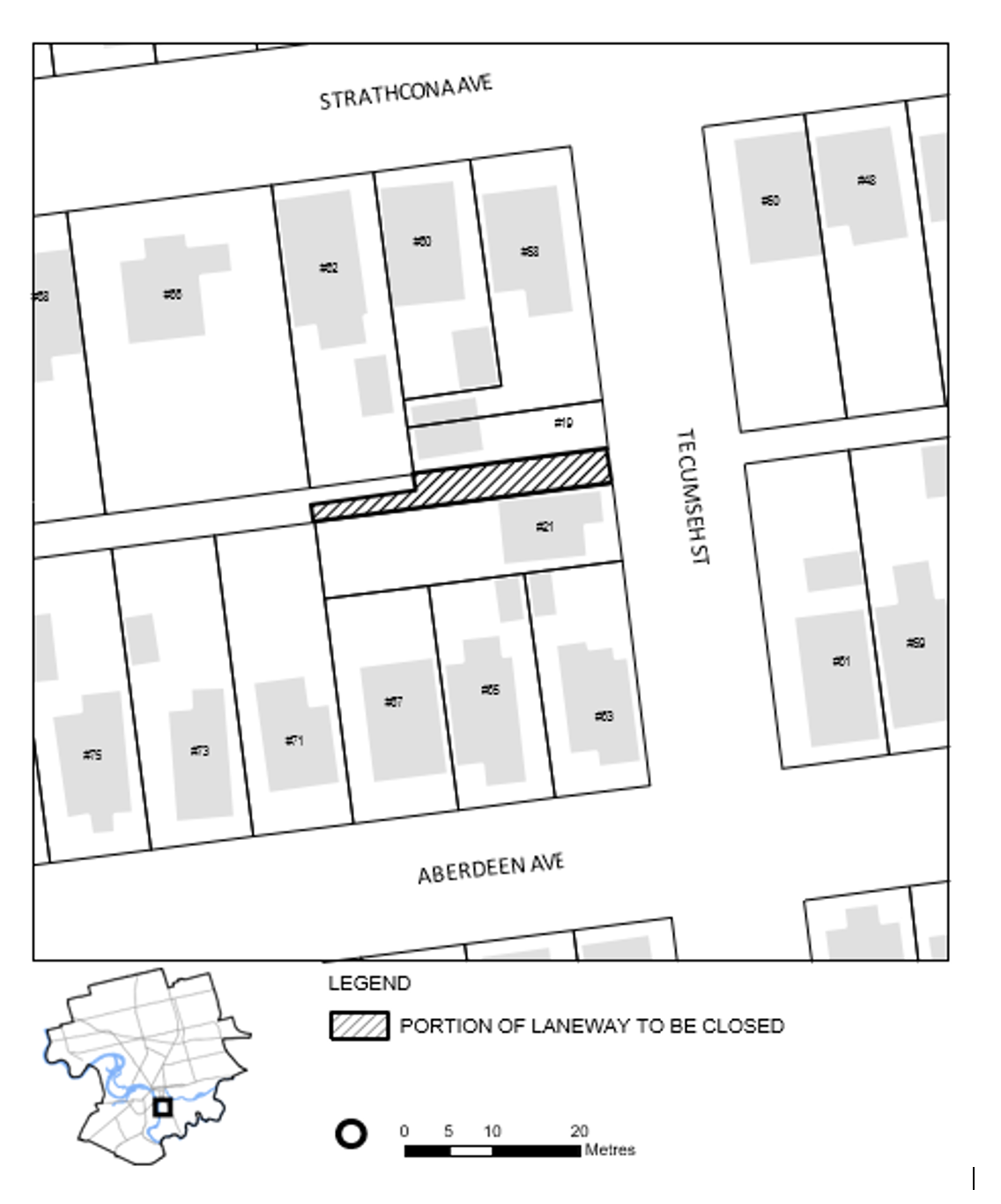 Lane Closing Fronting Tecumseh Street Map of Lane Closing Fronting Tecumseh Street