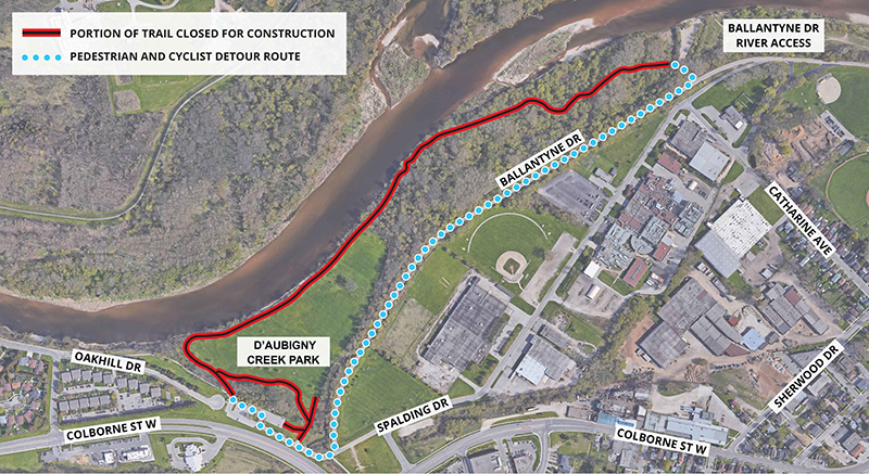 D'Aubigny Creek Trail Closure Arial view of the D'Aubigny Creek Trail closure