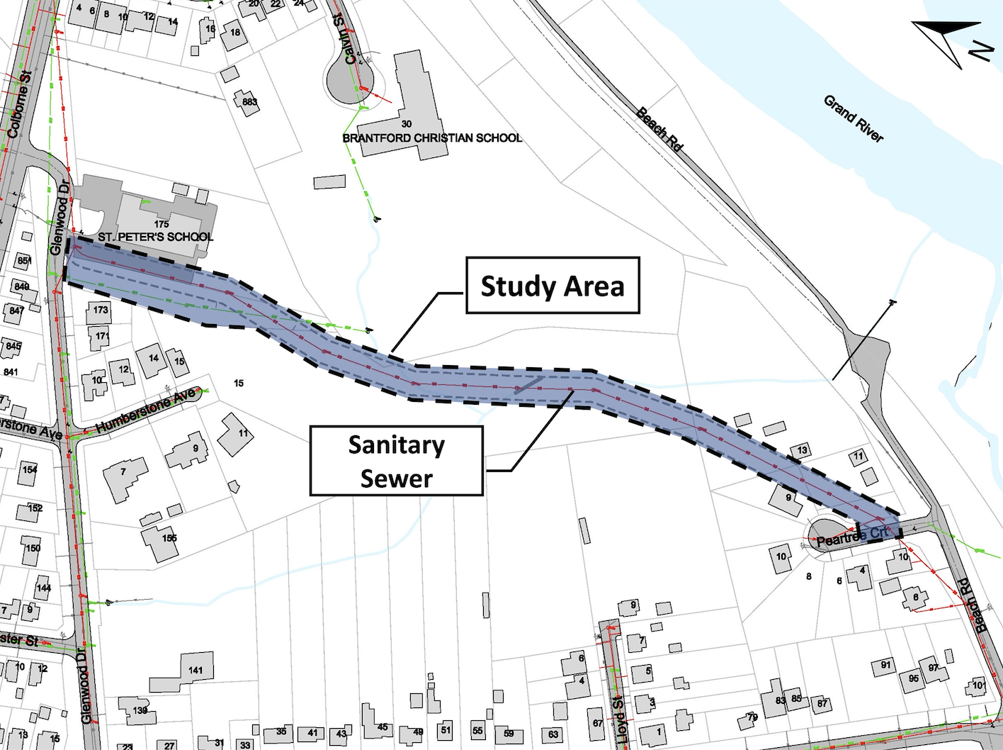 Study Area Map Glenwood Drive and Peartree Court Utility Access Route Study Area